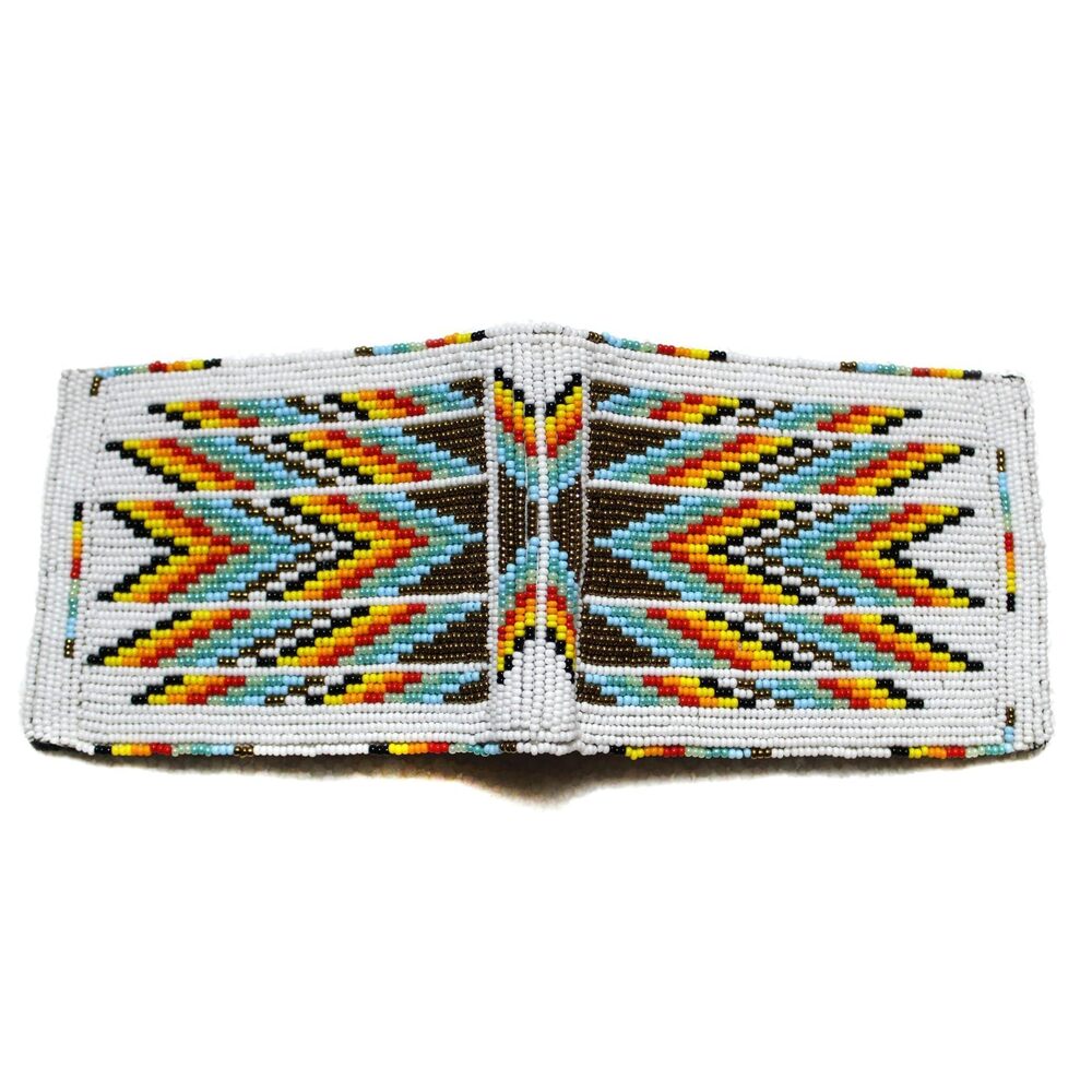 2677 Handmade beaded Leather Wallet seed bead Inspired by Native American